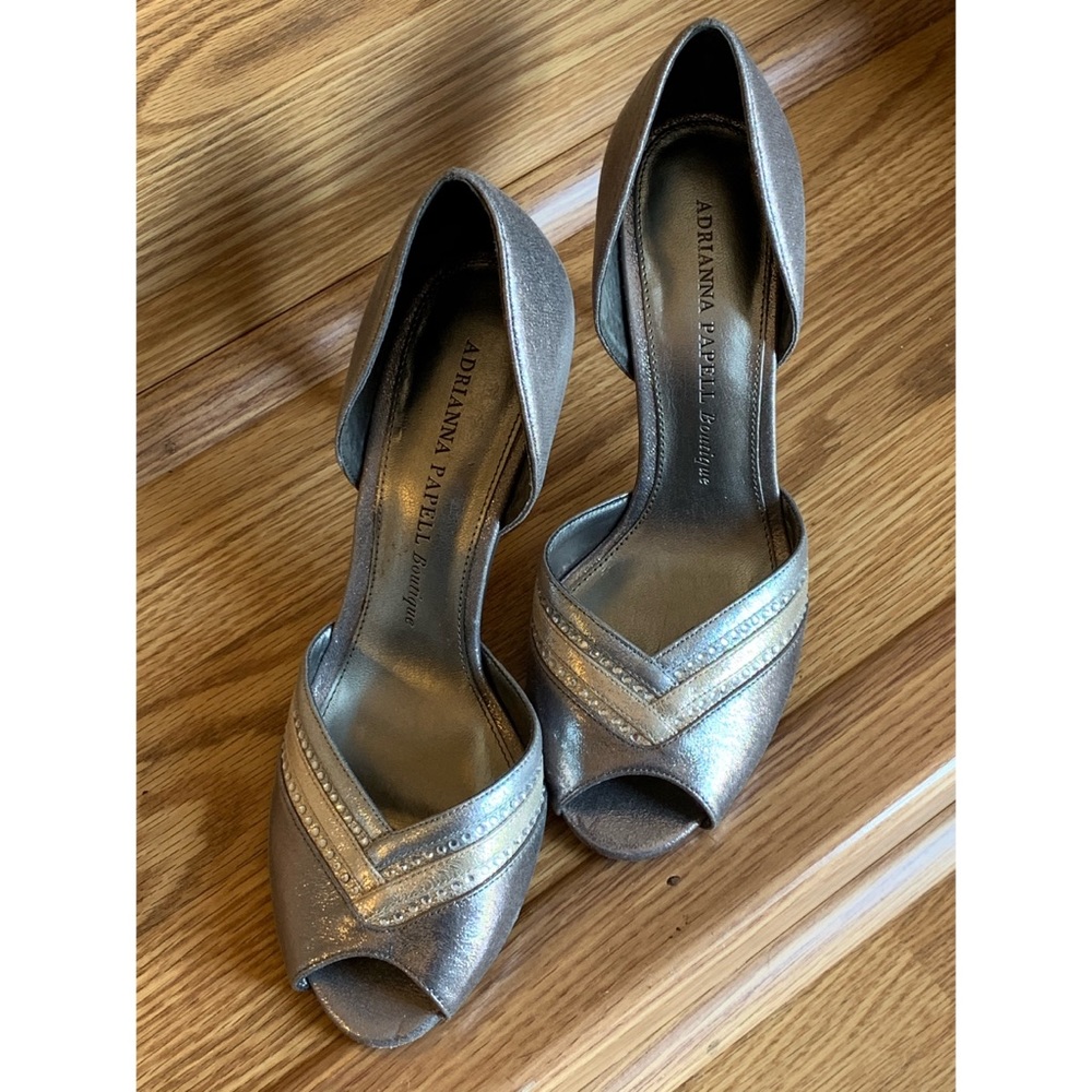 Adrianna Papell Dark Silver Open Toe Shoes.